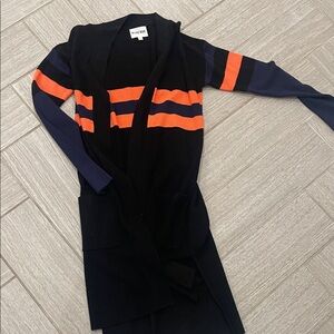 Olive and Oak Black Cardigan with Orange and Blue Stripes